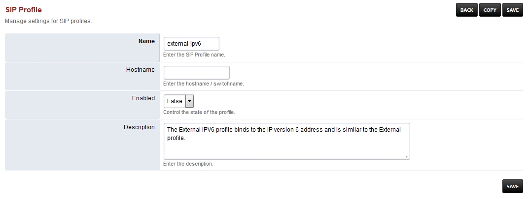 FusionPBX Internal SIP Profile
